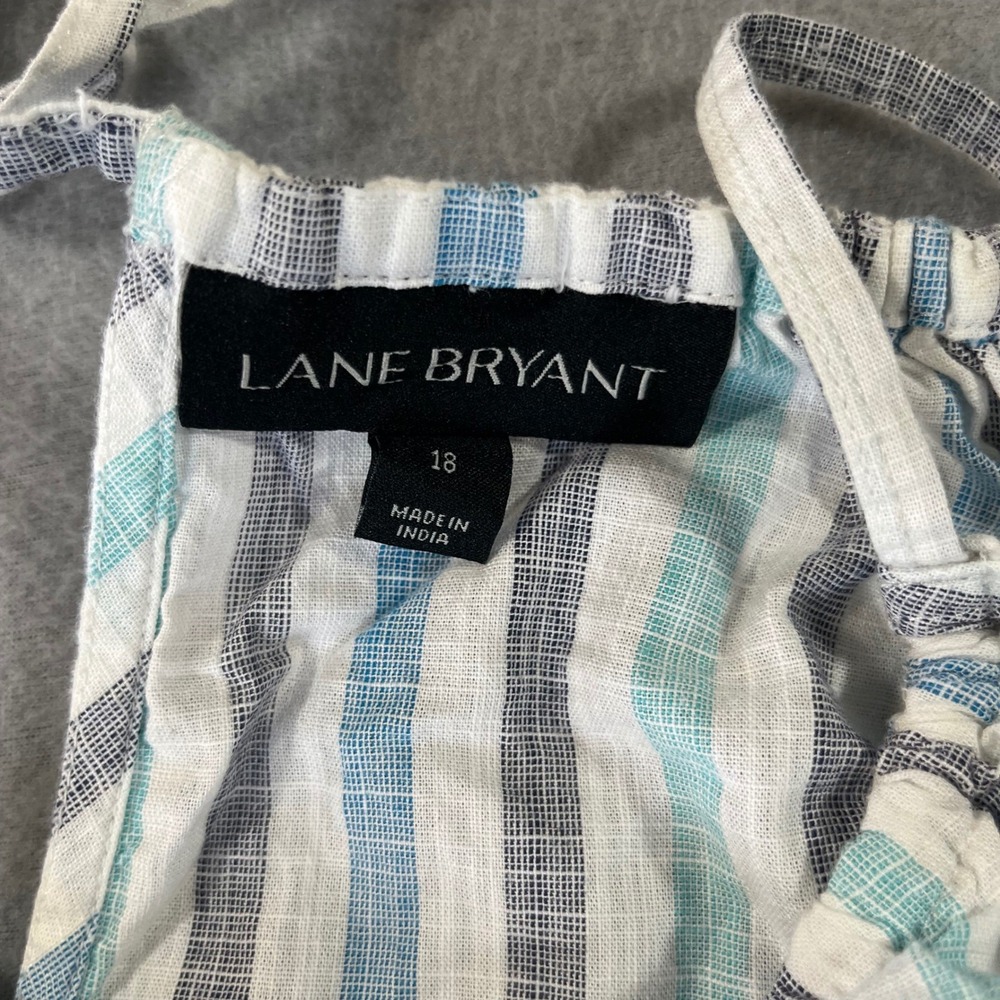 Lane Bryant Womens 18 Blue Striped Cotton Halter Ruffle Hem Sleeveless Blouse - Picture 6 of 7